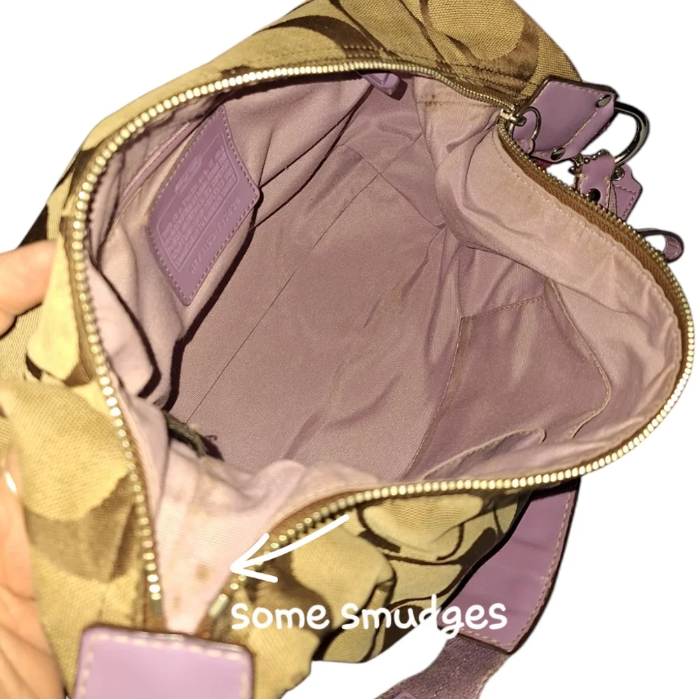 Coach Signature Canvas Hobo with Lavender Accent